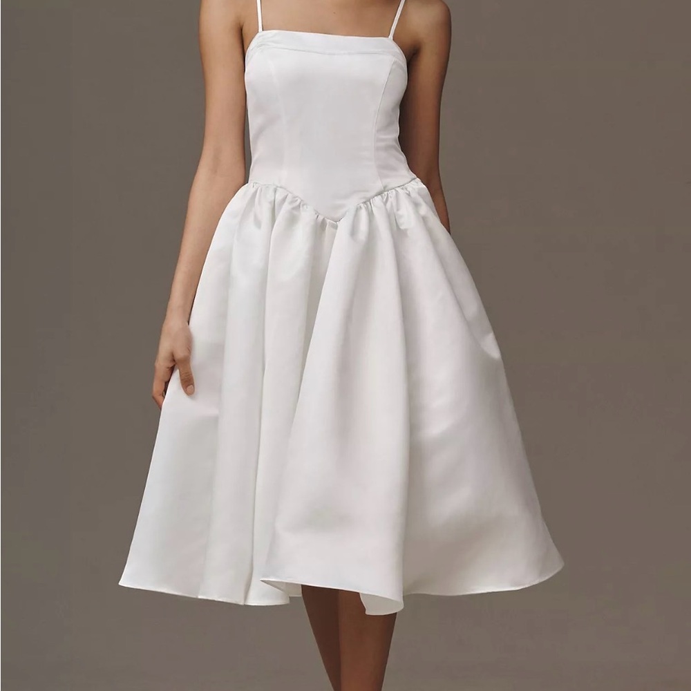 Anthropologie White Midi Spaghetti-Strap Dress